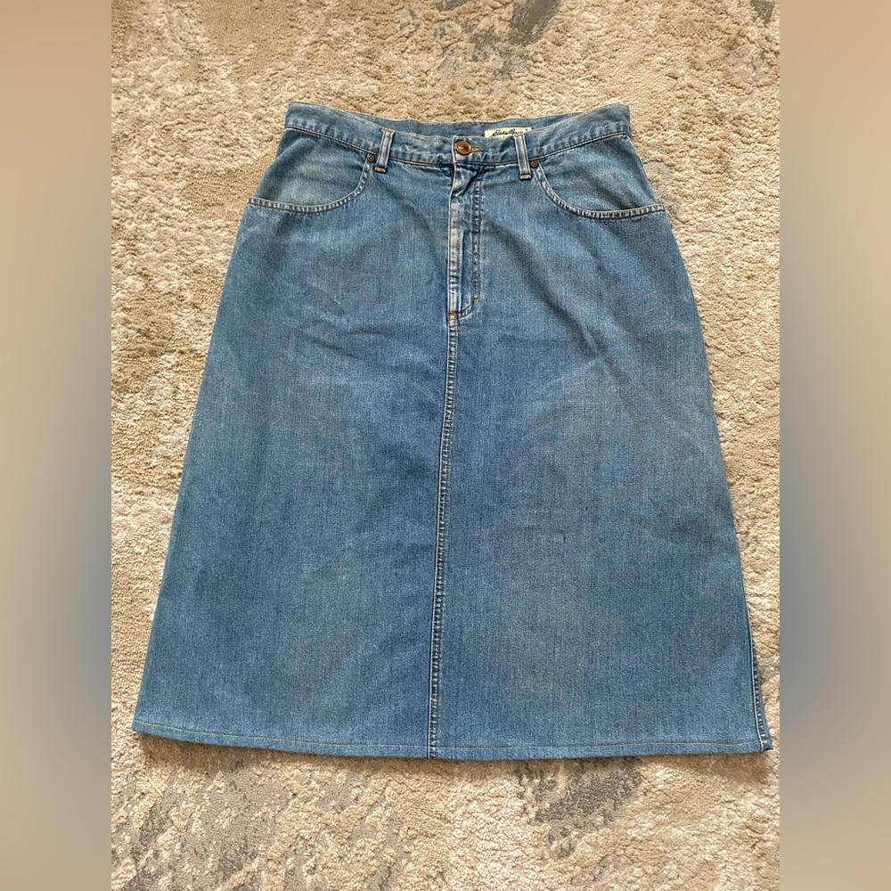 Vintage Eddie Bauer Denim Midi Pencil Skirt Medium Wash Size 14
